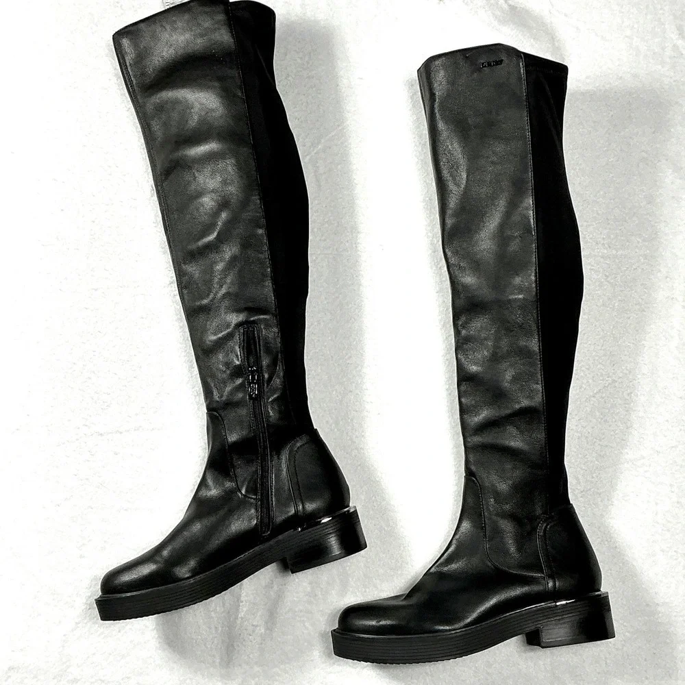 DKNY Size 8.5 Black Over the Knee Platform Boots NEW 40MM Winsloe‎ $199